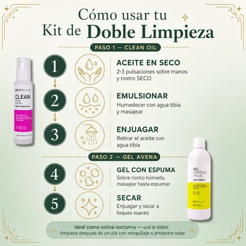 Kit Doble Limpieza Facial Clean Oil + Gel Avena Biobellus