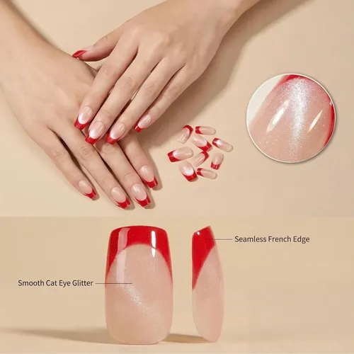Uñas Postizas Press On Nails Cat Eye Rojo 24pcs Taoyisent