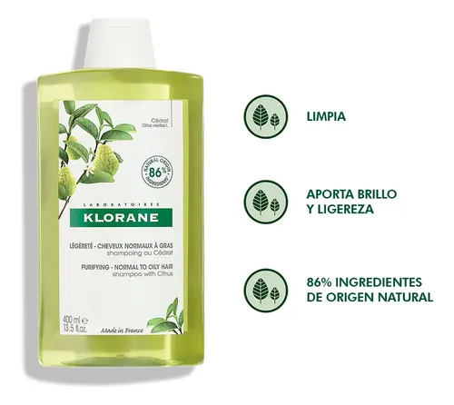 Shampoo Klorane Cedrat Cabello Tendecia A Graso X 400 Ml