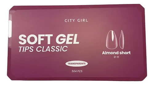 Uñas Postizas City Girl Almond Short Classic Transparentes, Almendradas Brillantes – Pack de 504 Unidades