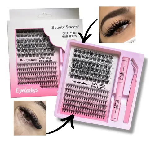 Kit Pestañas Postizas Cluster Punto Por Punto 2 Estilos Beauty Sheen Con Bond Seal Y Pinza