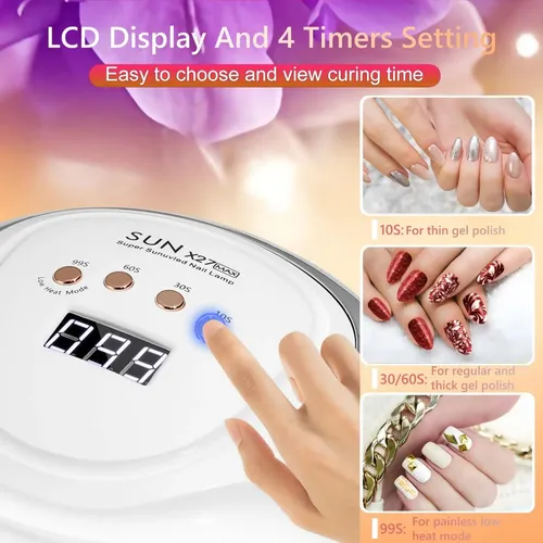 Lámpara De Uñas Led Uv Dmjwan 380w Con 81 Perlas Y 4