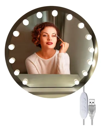 Kit 10 Focos Lamparas Luz Led Espejo Usb Beauty By Spica LPEU-700 3 Tonos Cálida / Fría / Natural