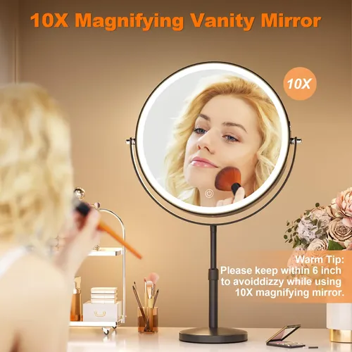 Espejo De Maquillaje Hasipu De 25 Cm Con Luz Y Aumento 10x,