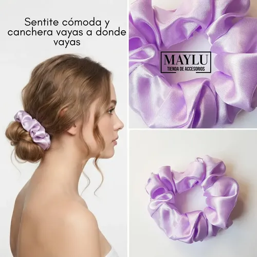 Scrunchies colitas para el pelo, Antifrizz de raso lisa Lila