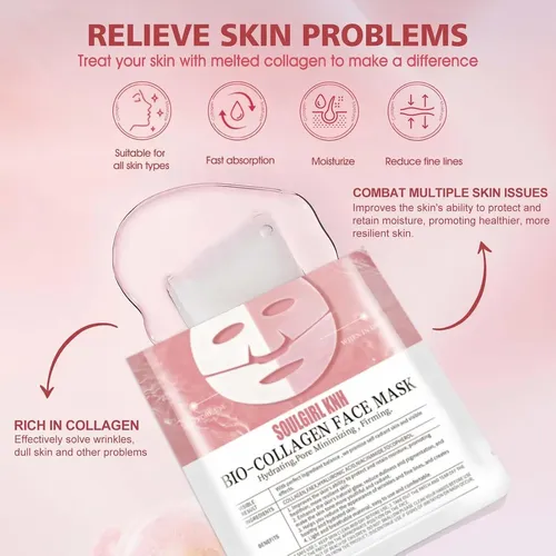 Kit 9 Mascarillas Coreana Biocolágeno Cristal Lifting Facial