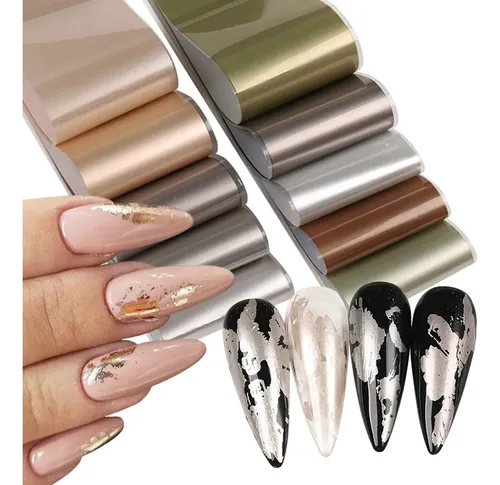 Lámina De Uñas Silpecwee, 10 Rollos De Oro Metalizado, Plata