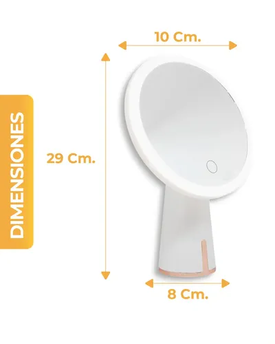 Espejo Led Recargable 30 Leds Rotación 90 3 Tonos De Luz