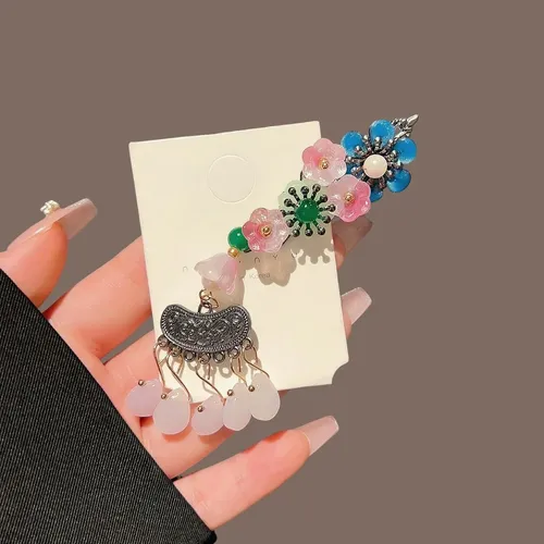 //vintage Chinese Hanfu Flower Tassel Hair Clip//