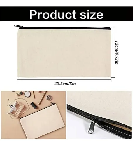 12 Bolsas De Lona En Blanco, Estuches Para Lápices, Bolsas De Maquillaje De Lona, Lisas