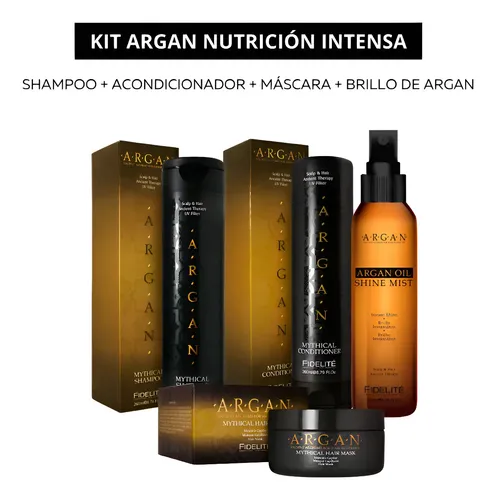 Kit Fidelite Myth Argan Shampoo Acondicionador Brillo Y Masc