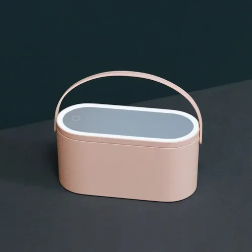 Portacosmetico Organizador De Maquillaje Con Espejo Led Rosa