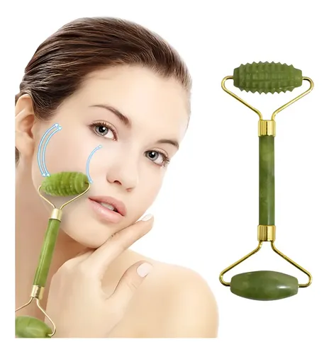 Masajeador Facial Caliber Jade Doble Rodillo Con Puntas Color Verde