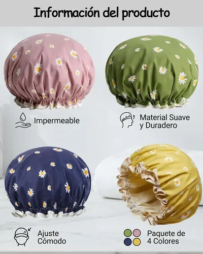 Gorras De Baño Para Mujer, 4 Piezas, Impermeables Pvc