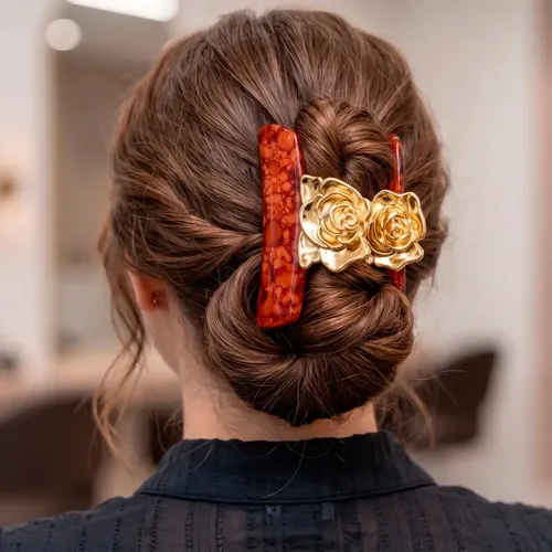 Broches De Pelo Dorados De 6 Colores Marmolados| Bag X12u Rosas