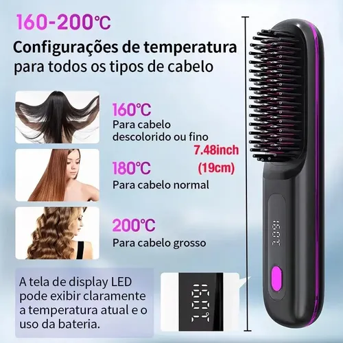 Cepillo Alisador Portátil Inalámbrico Iónico Lcd Black