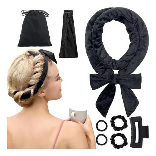Kit 8pzs Rulos Sin Calor Diadema Rizadora Terciopelo Suave
