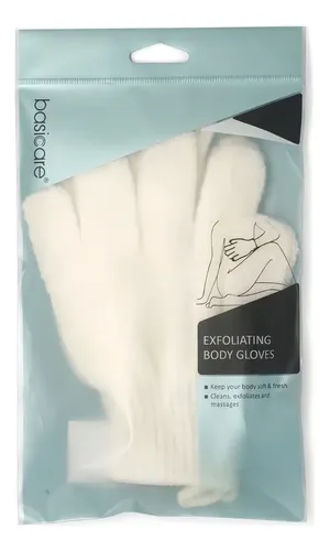 Guantes Exfoliantes Nailon Basicare Para Cuerpo Marfil 20x12cm 2 Unidades