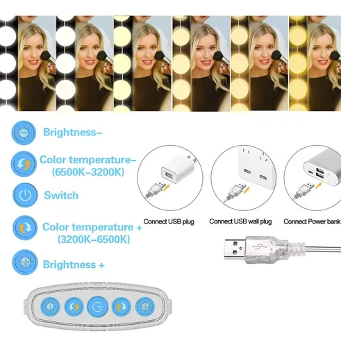 Espejo De Vanity Siccoo Luces Led 10 Bombillas Para Maquilla