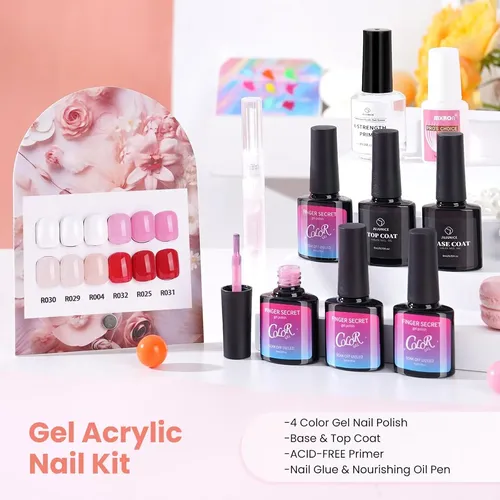 Kit Uñas Acrílicas Profesional Rosa Holográfico Con Lámp