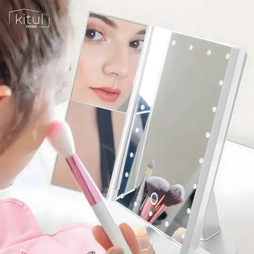 Espejo Maquillaje Luz Diferentes Tipos Aumento Plegable Color Blanco
