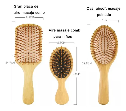 Kit De Cepillos Y Peines De Bambú Antiencrespamiento, 6 Piez