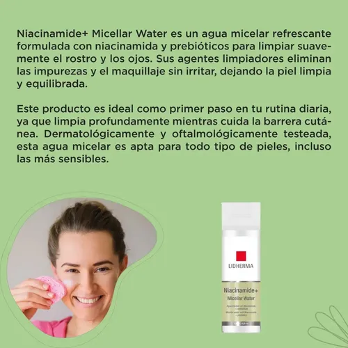Agua Micelar Desmaquillante Lidherma Niacinamida Anti Acne