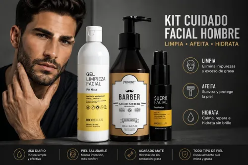 Kit Skincare Masculino Biobellus Gel Afeitar Limpieza Suero
