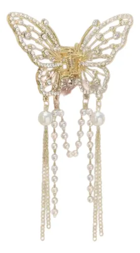 Broche Pinza Pelo Mariposa Dorada Flores Perlas Cadenas Opción 3