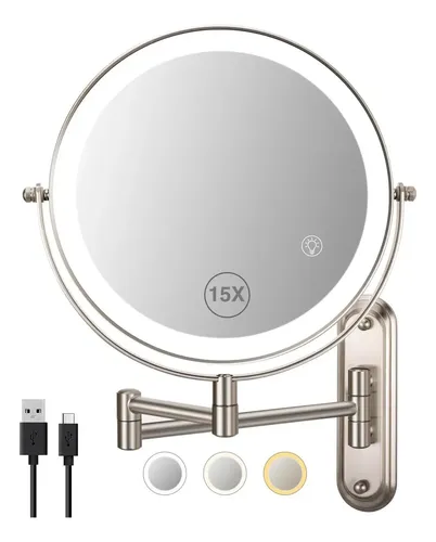 Cjwespejo De Aumento 15x, Espejo De Maquillaje Iluminado 15xcc