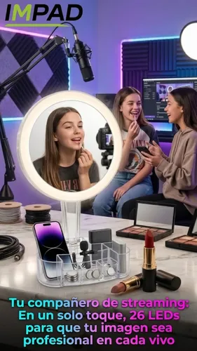 Espejo Redondo Maquillaje Led Táctil Con Organizador Impad