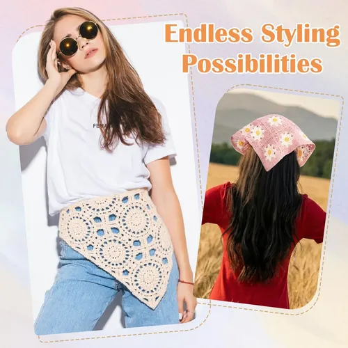 Bandana De Ganchillo Con Flores, Margaritas Y Lazo I