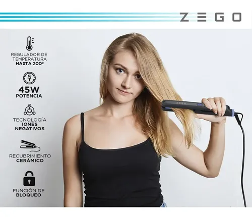 Planchita De Pelo Zego Ceramica Funcion Ion Color ZBP42 Negro