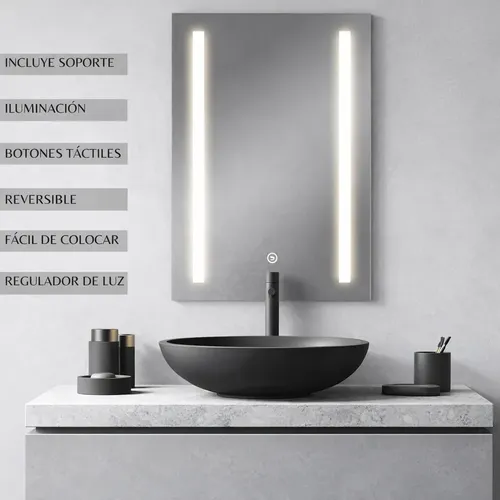 Espejo Led 50cm Rectangular P/baño Tactil Luz Calida/fria