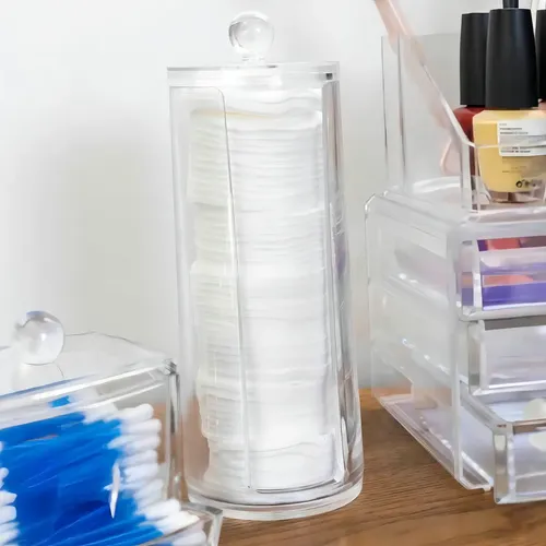 Organizador de Maquillaje de Acrílico Transparente con Tapa Redonda