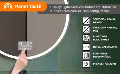 Espejo Redondo Inteligente Luz Led 80 Cm Bluetooth Premium
