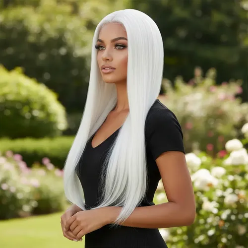 Peluca Lace Front Adiolacba Premium Símil Natural 70 Cm Tamaño De La Base Regulable Tono Blanco