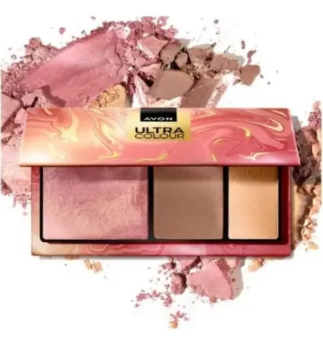 Paleta facial en polvo multifuncional Golden Hour de Avon Ultra Color, 3 en 1, 3 tonos