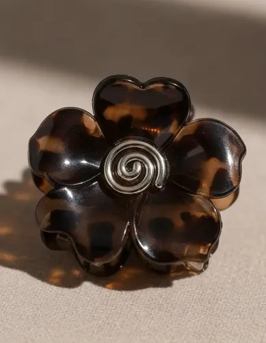 Broche De Pelo Flor Rosa Carey Marron