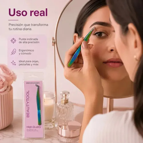 Pinza Pestañas Cejas Acero Inoxidable Punta Curvada
