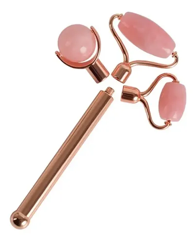 Masajeador Facial Jade Cuarzo Rosa Roller Piedra Triple Caja