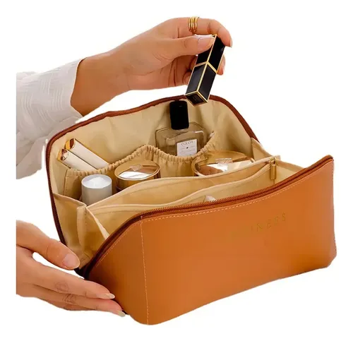 Neceser Pratys Cuero PU Impermeable Marrón con Compartimentos