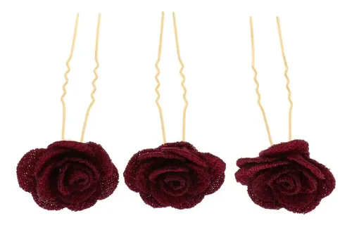 3 Horquillas Con Accesorios Para El Cabello Con Flores Rosas
