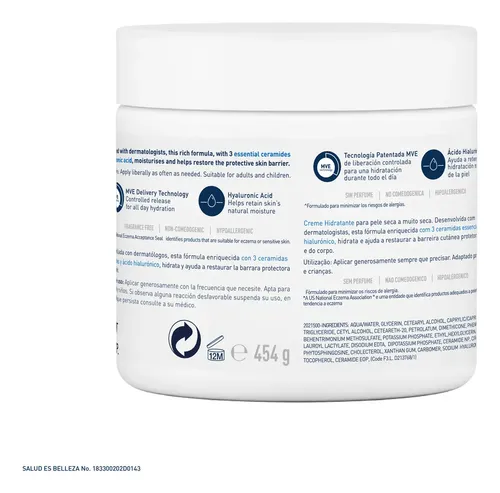 Crema Hidratante Cerave para piel seca a muy seca 454g