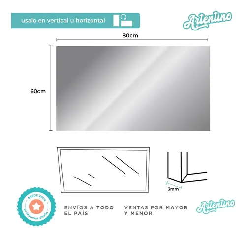 Espejo Led Pared Apto Baño Decorativo Rectangular 80×60 Cm