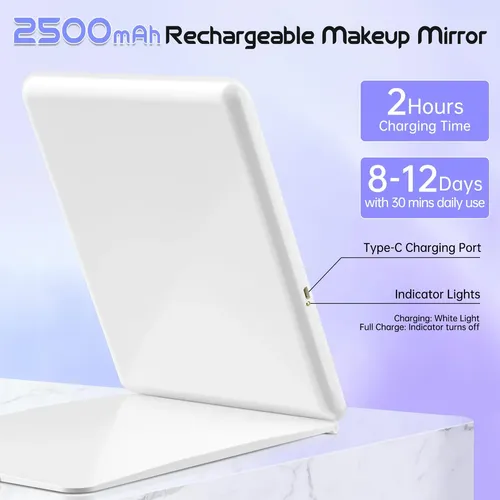 Espejo De Maquillaje Con Luz Led Funtouch Recargable Blanco