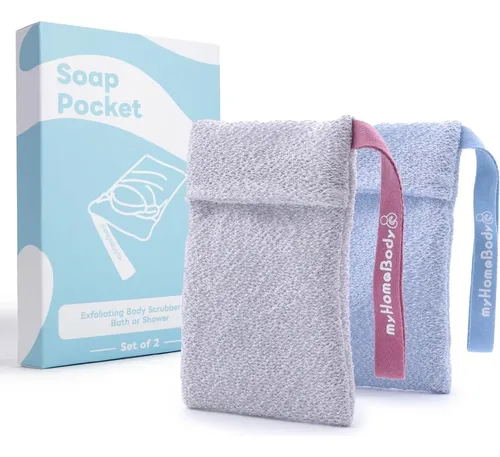 Bolsa Exfoliante Para Jabón Cuerpo Azul Y Gris X2