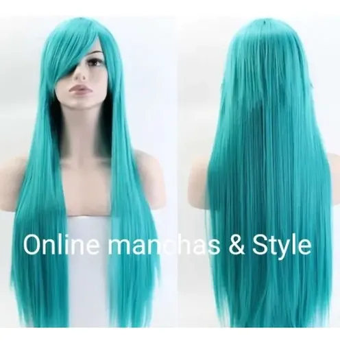 * Peluca Pelo Color Fantasía Lacio Flequillo 70c# Turquesa *