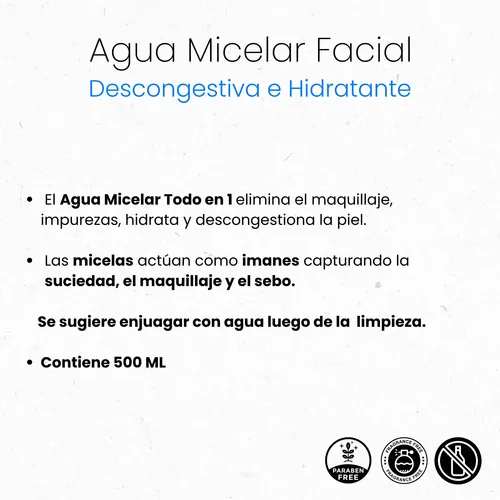 Agua Micelar Facial Descongestiva Todo En Uno 500ml Libra