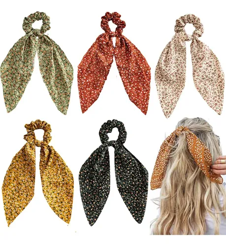 Bufanda De Gasa Floral For El Pelo Con Lazos De Cinta For